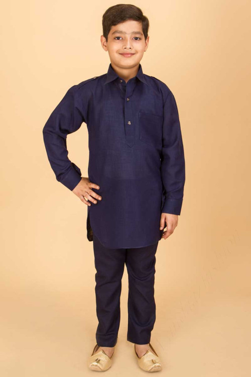 Navy Blue Jacquard Dupion Kurta Pajama set For Eid