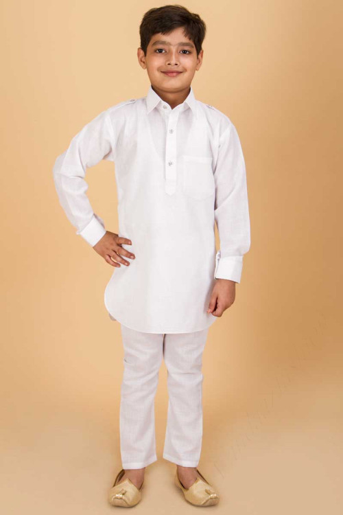 White Pathani Ethnics Boy's Kurta Pajama Suit