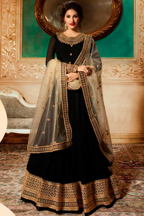 Gorgeous Georgette Anarkali Suit In Black Color
