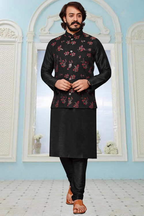 Buy Jacket Style Black Traditional Kurta Pajama Online for Men in USA