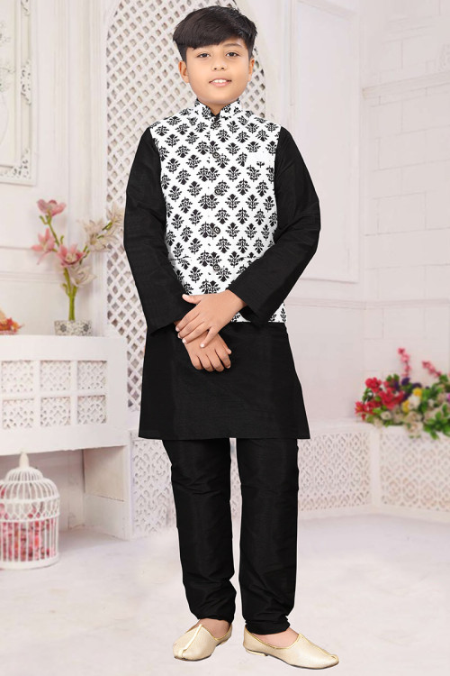 Black Traditional Party Wear Men Kurta Pajama in Art Silk