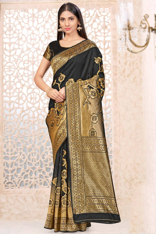 Indian Saree for Party Wear in Banarasi Silk Black