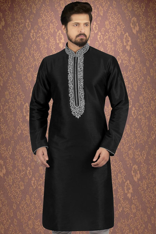 Black Banglori Silk Long Kurta With Zari Work