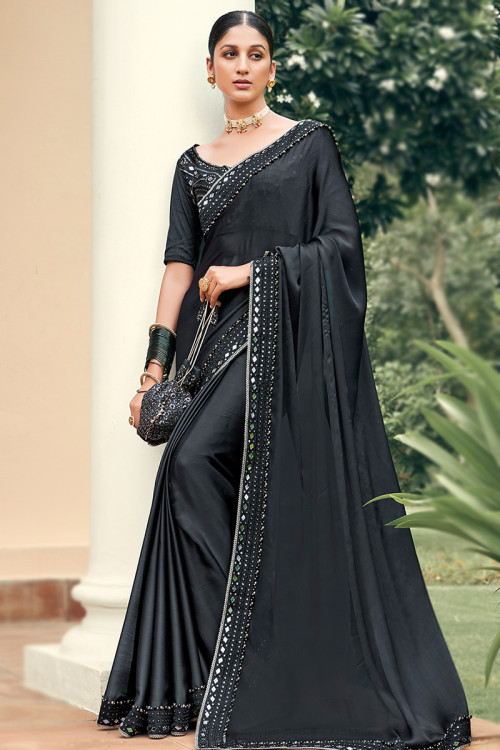 Buy Black Saree with Golden Border and Beutifull Net Blouse at Amazon.in-sgquangbinhtourist.com.vn