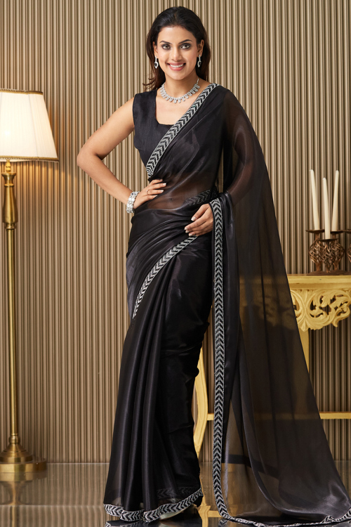 Black Chiffon Saree With Cutdana Work 