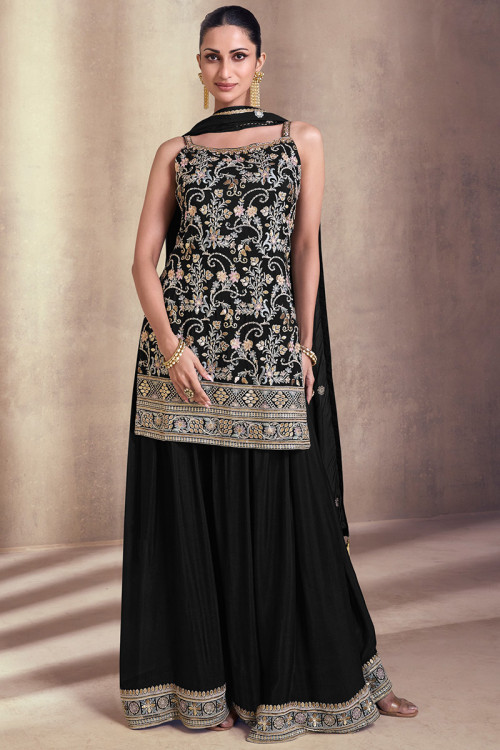 Buy Palazzo Pant Black Chiffon Diwali Dress Collection Online for Women in USA
