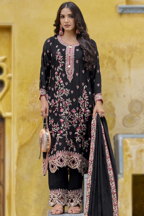 Buy 46 L 2 Size Black Chiffon Salwar Kameez Online for Women in UK