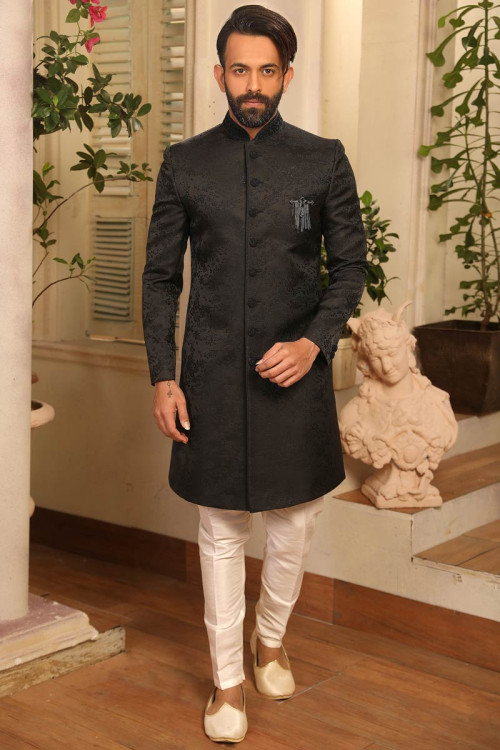 Black Plain Mens Designer Pathani Suit, Size: Large at Rs 800/piece in  Jaipur