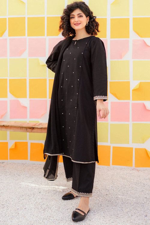 Jet Black Embroidered Kameez Trousers Pakistani Eid Dress  Nameera by  Farooq