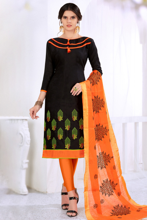 Resham Work Party Wear Trouser Suit in Black Cotton
