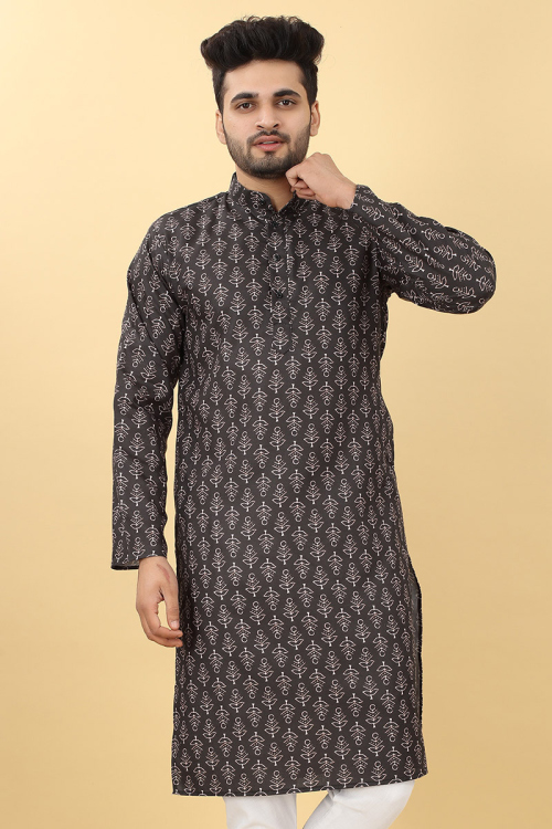 Black Cotton Men Kurta