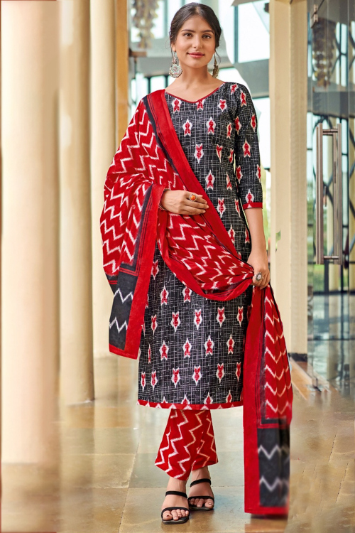 Black Cotton Printed Ready Made Casual Wear Trouser Suit