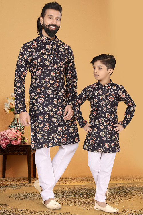 black cotton printed father son duo kurta with churidar mkpa03018 1