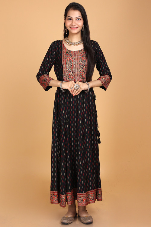 Buy Anarkali Style Black Traditional Plus Size Kurtis Online for Women in UK