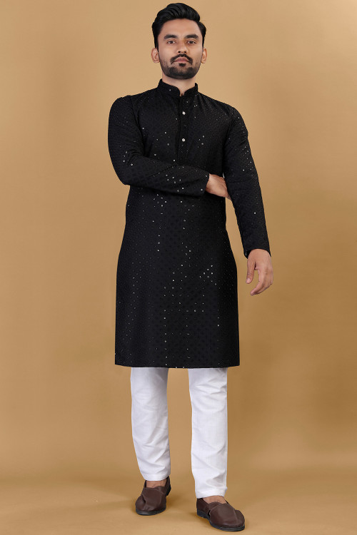 Buy Men s Black Kurta Pajama Designs Online USA Andaaz Fashion