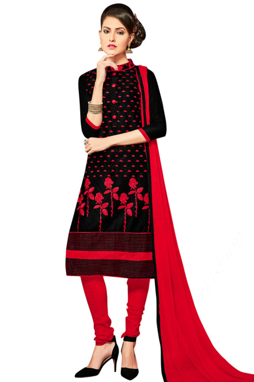 Straight Cut Churidar Suit in Cotton Black for Party 