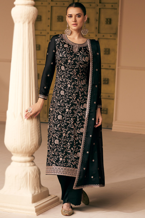 Black Wedding Collection Embroidered Silk Palazzo Suit