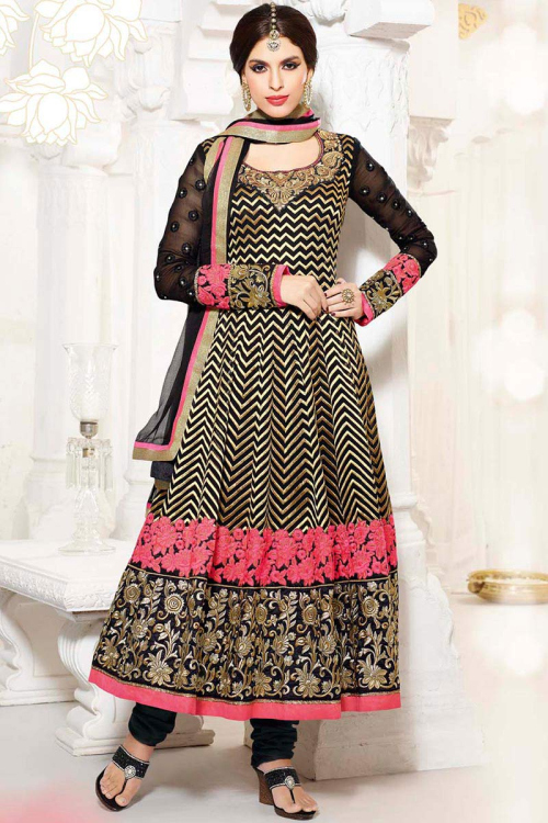 Black Embroidered Georgette Anarkali Suit