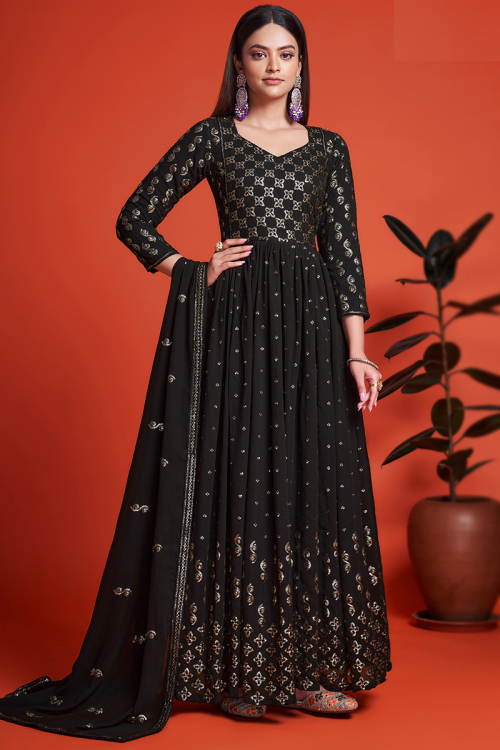 Black Anarkali with Churidar Georgette Anarkali Suit for Party 