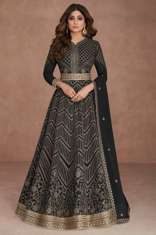 Georgette Black Lace Embroidered Anarkali Suit for Party 
