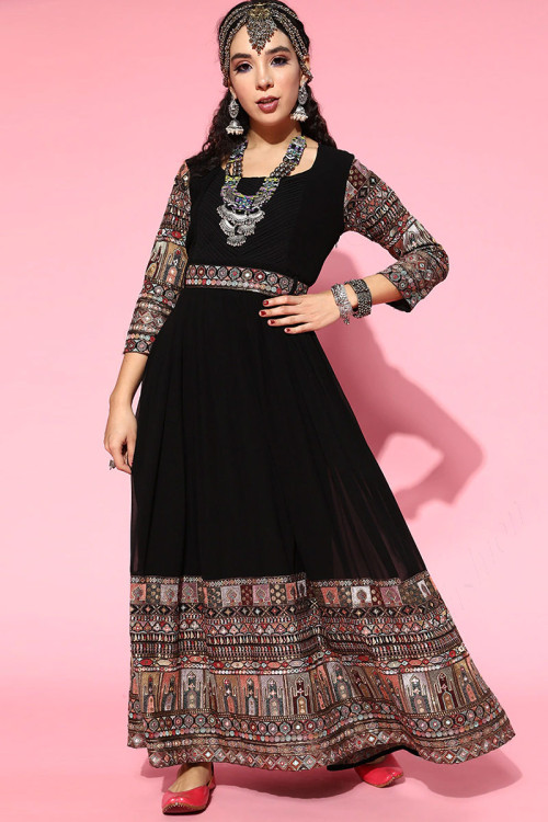 Black Georgette Ankle Length Gown