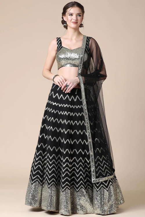 Black Georgette Embroidered Lehenga for Diwali Festive Look
