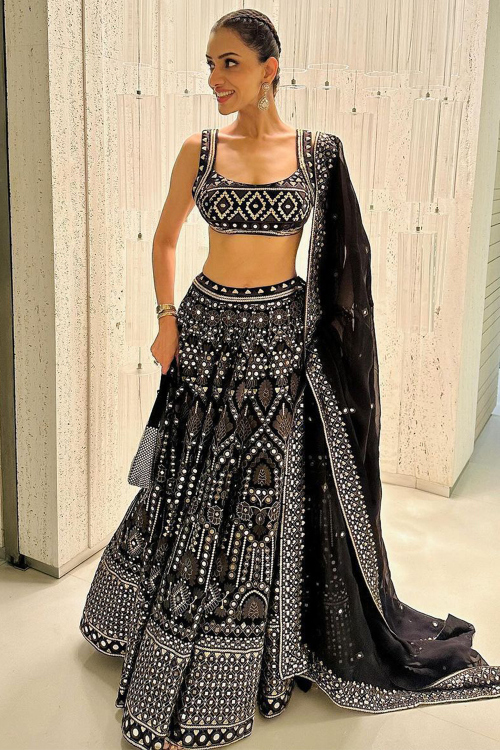 Black Georgette Embroidered Panelled Style Lehenga
