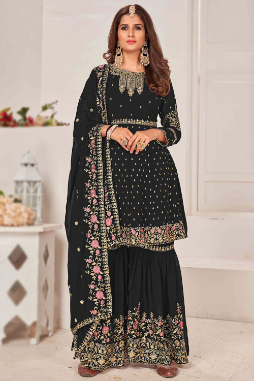 Shop Black Rayon Sharara Pant Work Wear Online at Best Price | Cbazaar