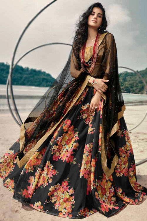 Buy Black Digital Print Printed Lehenga Choli Online for Women in
