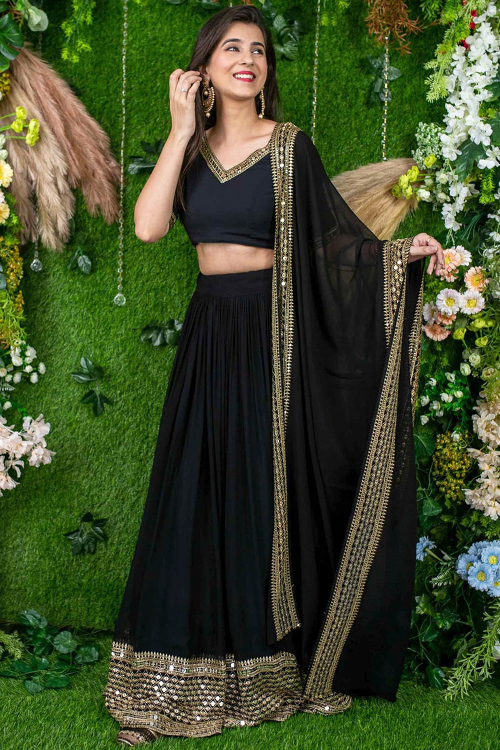 Black Georgette Lehenga with Sequins Work for Party