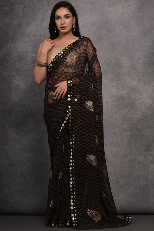 Black Georgette Printed Casual Wear Saree