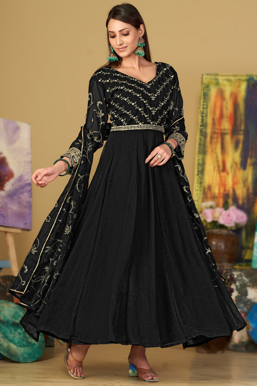 Black Georgette Sequins Embroidered Anarkali Suit For Sangeet 
