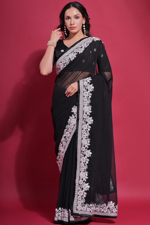 Glorious Black Paper Silk With Heavy Border Saree - RJ Fashion