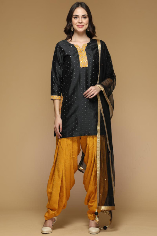 Black Kohra Silk Embroidered Eid Patiala Suit