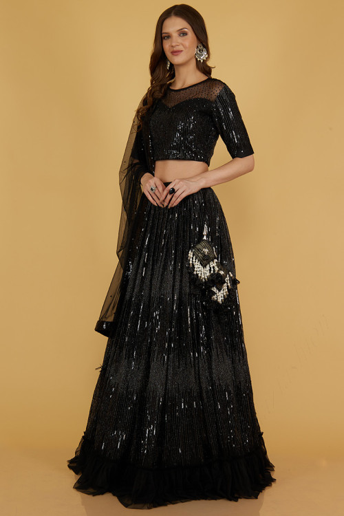 Black Party Wear Net Lehenga Choli in Sequence Work Indian Wedding Lehenga  Exclusive Lehenga - Etsy Israel