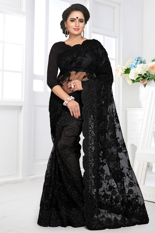 Black net saree party wear top