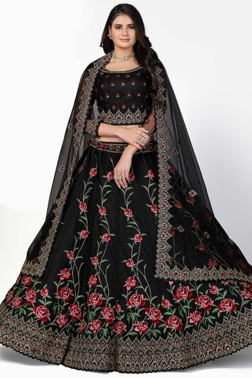 Black Net Embroidered Party Wear Lehenga