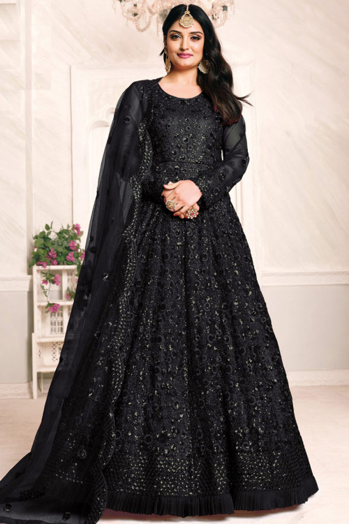 Black Net Resham Embroidered Anarkali Suit