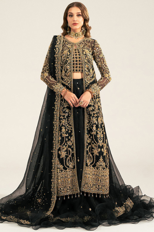 Black Organza Embroidered Panelled Style Lehenga 
