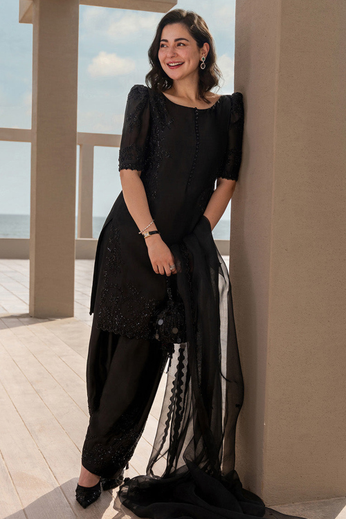 Black Organza Salwar Suit With Sequins Work For Festival