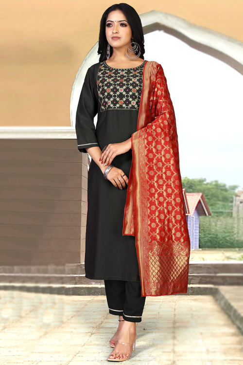 Gota Patti Work Party Wear Trouser Suit For Raya in Black Rayon