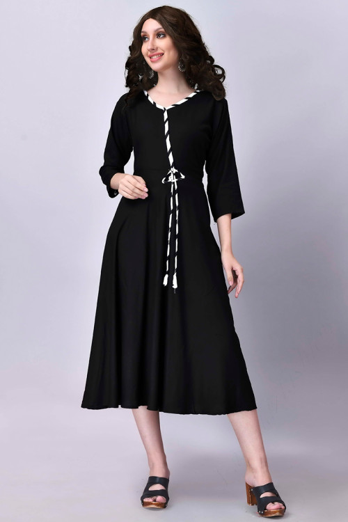 Plain black frock kurti hot sale
