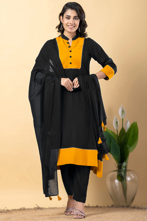 Black Rayon Gota Patti A Line Trouser Suit 