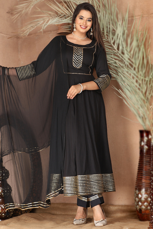 Black Rayon Gota Patti Embroidered Anarkali Suit