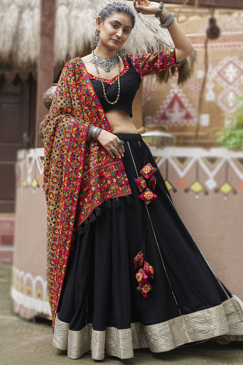 Buy Black Navratri Rayon Lehenga Choli Online for Women in USA