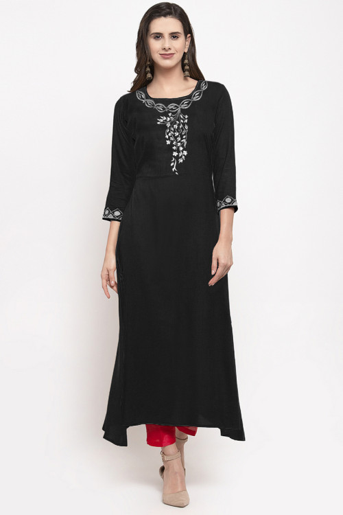 Sequins Work Black Kurti in Rayon for Party 