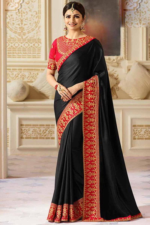 Black Silk Saree With Banglori silk Blouse