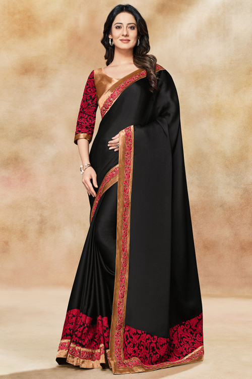 Buy SADA SHIV ART Solid/Plain Daily Wear Satin Black Sarees Online @ Best  Price In India | Flipkart.com