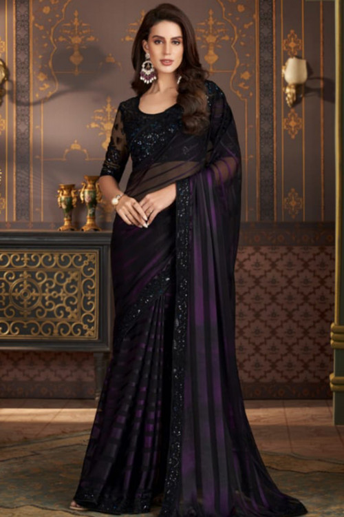 Black Sequins Embroidered Fancy Georgette Saree 