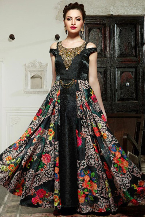 Embroidered Black Color Georgette Embroidery Designer Gown, Party wear